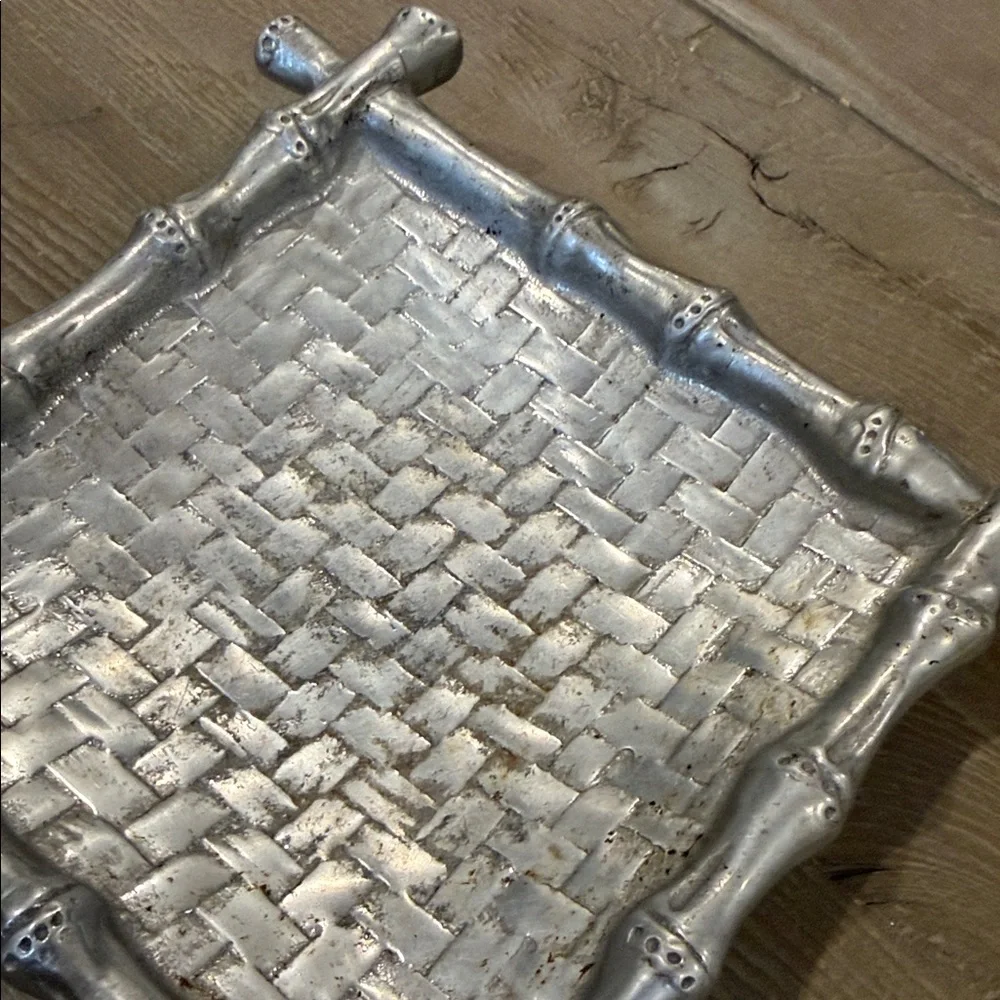 MARIPOSA Brillante Bamboo Basket Weave Square Serving Tray Plate 1998